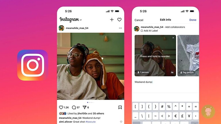 Instagram, aggiornamento: ora si possono riordinare le foto nei post già pubblicati