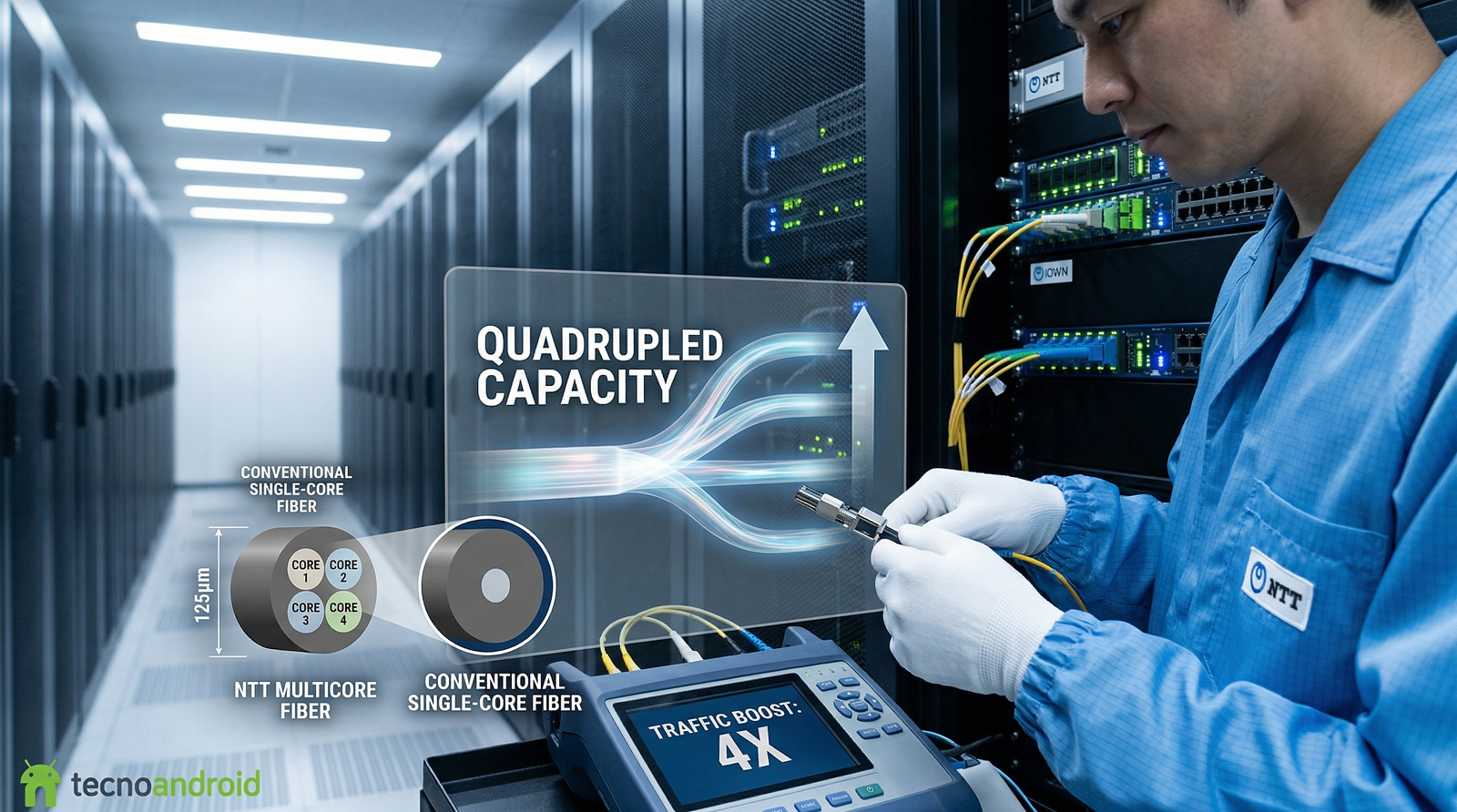 NTT: la fibra multicore quadruplica la capacità senza toccare nulla