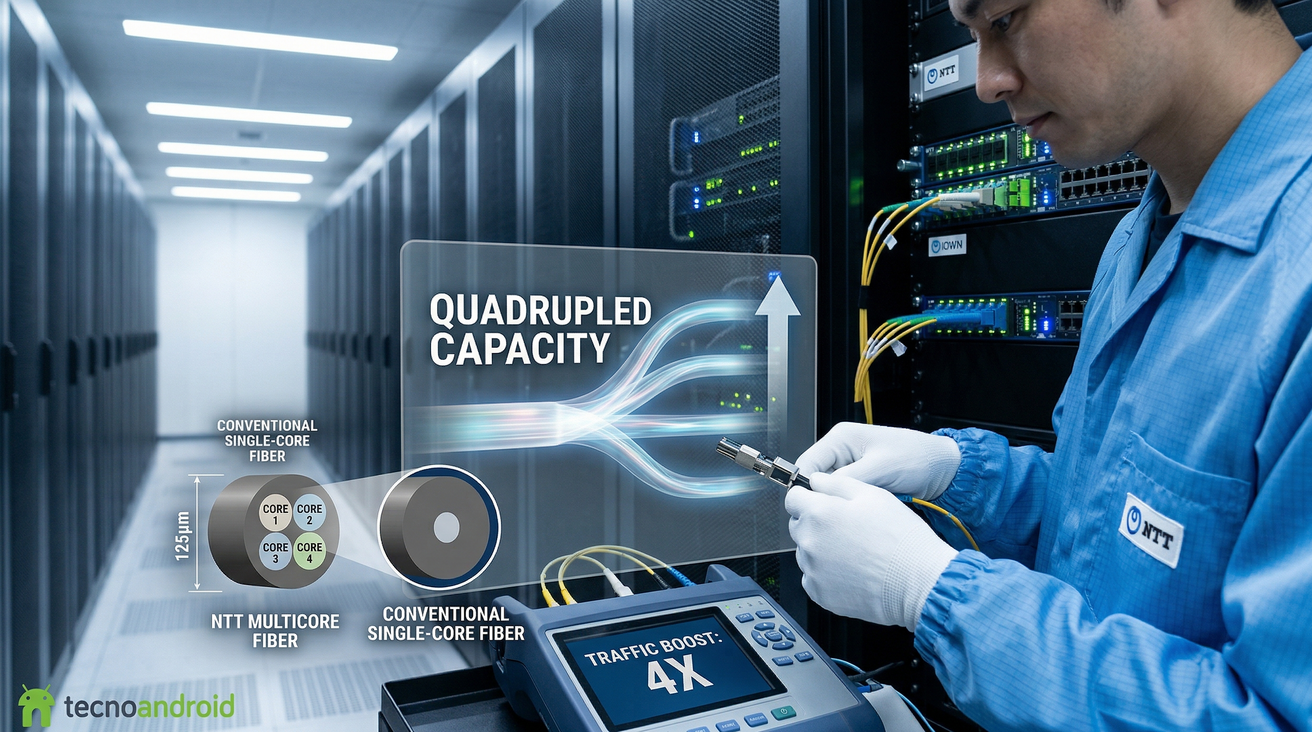 NTT: la fibra multicore quadruplica la capacità senza toccare nulla