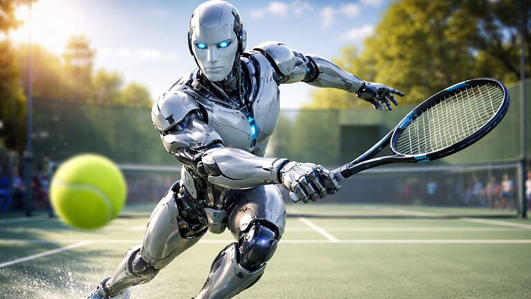 robot gioca a tennis