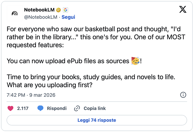 NotebookLM supporta i file EPUB: la libreria digitale prende vita_2