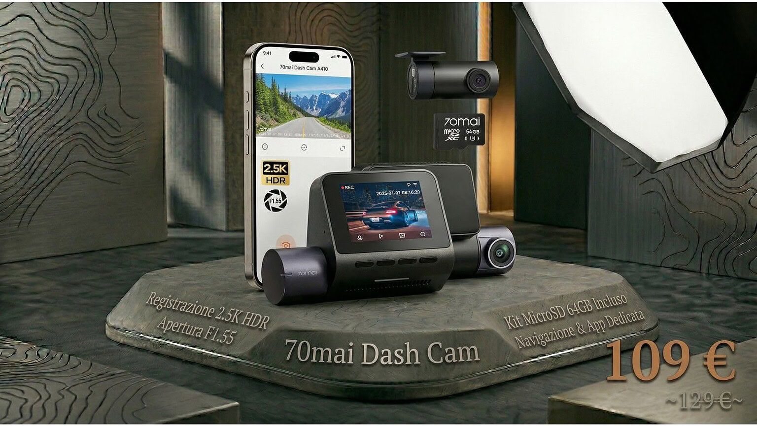 70mai A410 in offerta su Amazon: doppia dash cam con microSD a un prezzo top