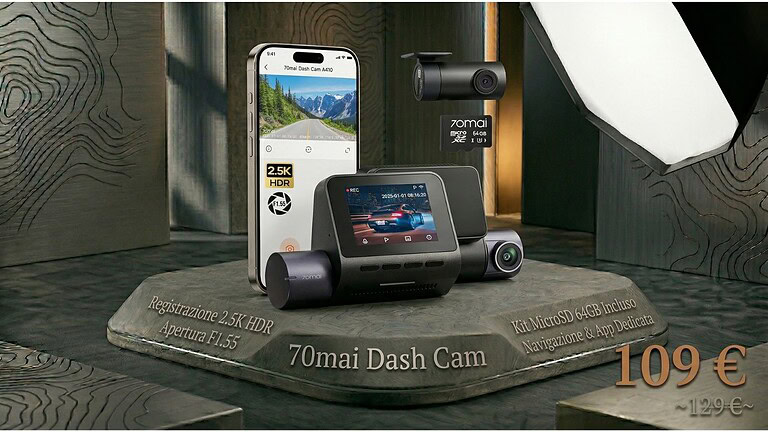 70mai A410 in offerta su Amazon: doppia dash cam con microSD a un prezzo top
