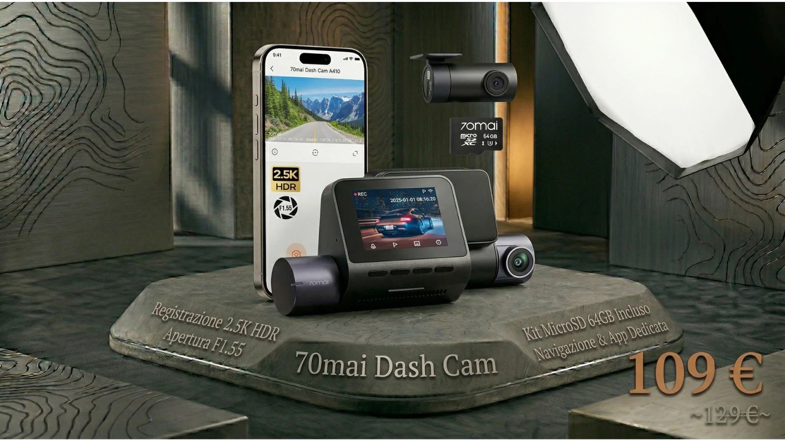 70mai A410 in offerta su Amazon: doppia dash cam con microSD a un prezzo top