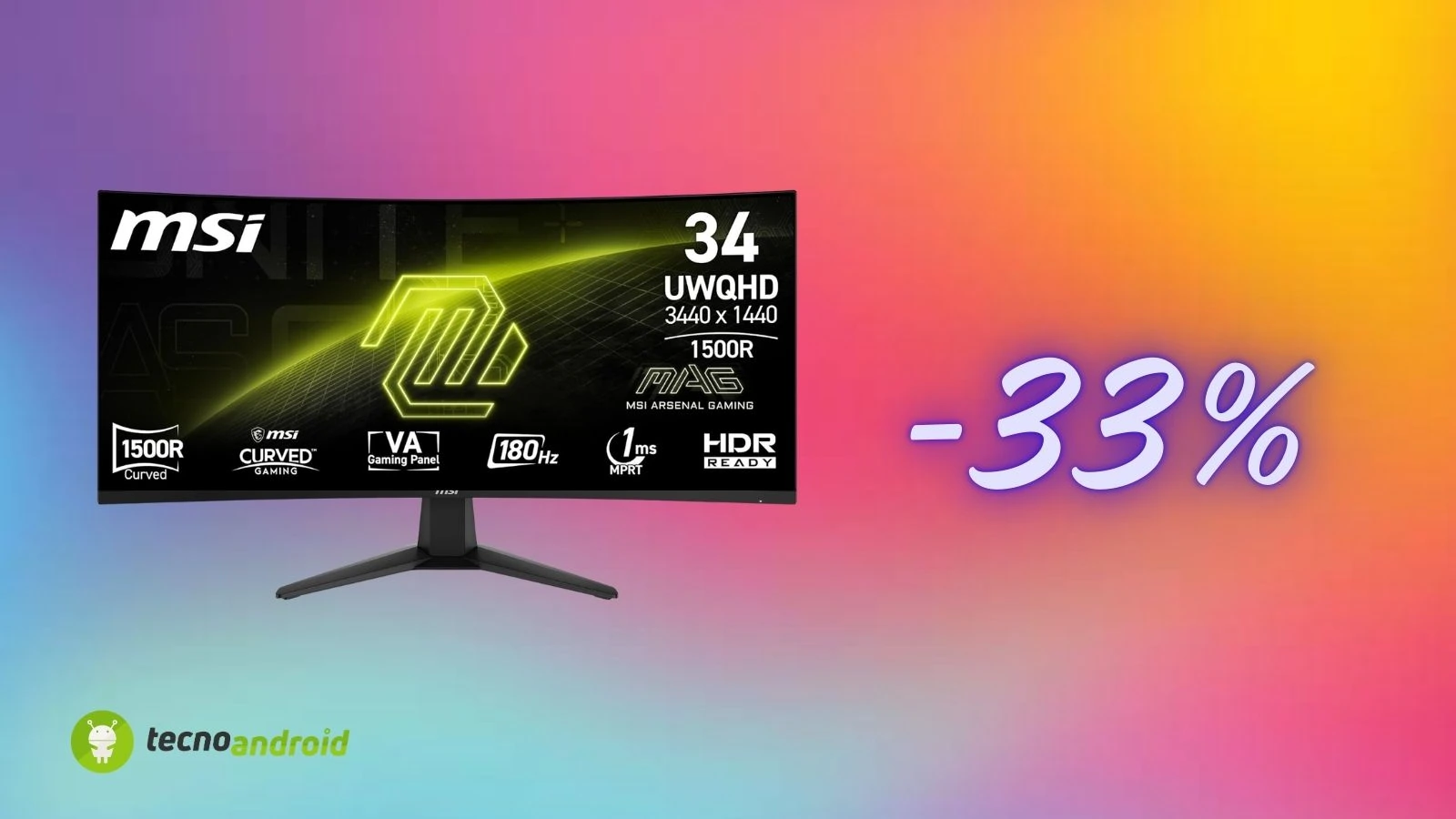 MSI Mag 34″: monitor gaming curvo senza cornice con -33% su Amazon