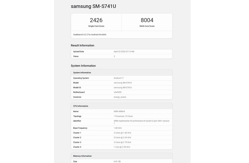 Samsung Galaxy S26 FE su Geekbench: il chip scelto sorprende