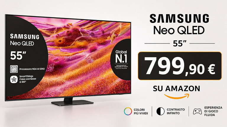 Samsung Neo QLED 4K 55": smart TV al minimo storico su Amazon
