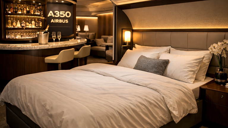 Airbus A350: la prima classe con letto matrimoniale e bar cambia tutto - Airbus A350 prima classe