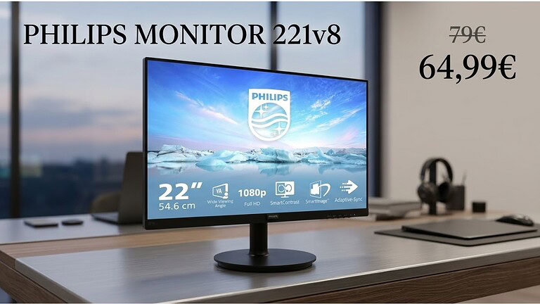 Philips 221V8/00 crolla a 64,99€ su Amazon: monitor Full HD mai così economico