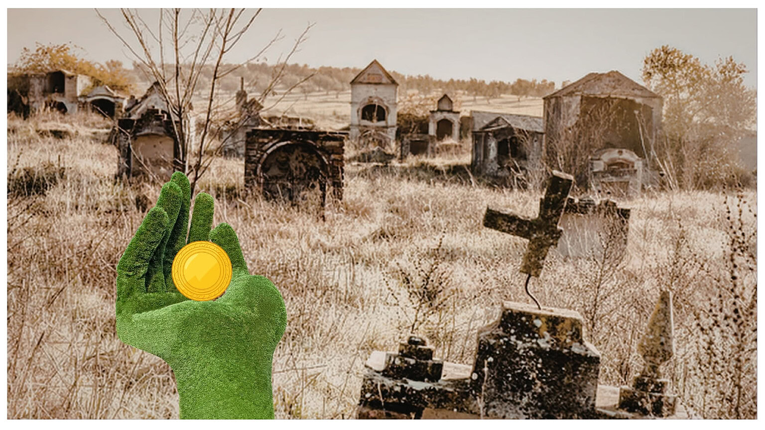 mano verde moneta cimitero