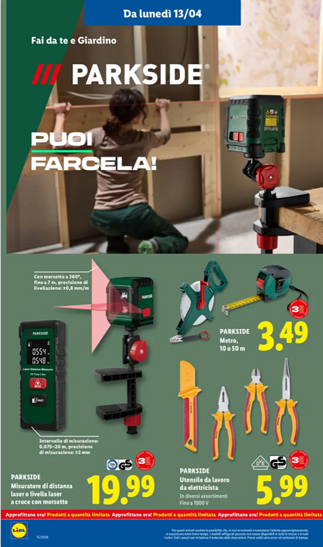 volantino Lidl Parkside - caratteristiche volantino Lidl Parkside