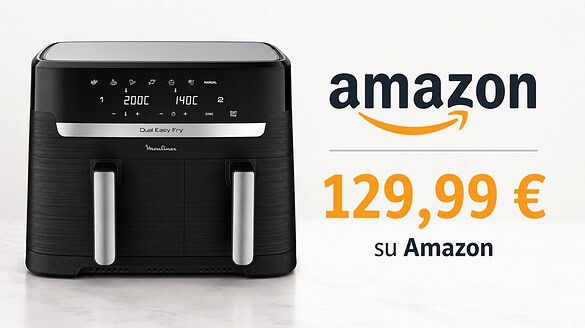 Moulinex Dual Easy Fry in offerta su Amazon: ha doppio cestello da 8,3 litri