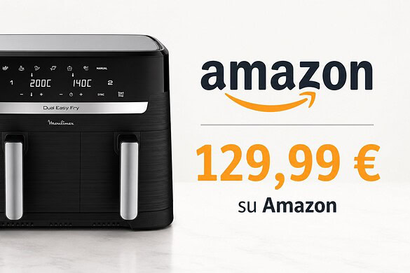 Moulinex Dual Easy Fry in offerta su Amazon: ha doppio cestello da 8,3 litri