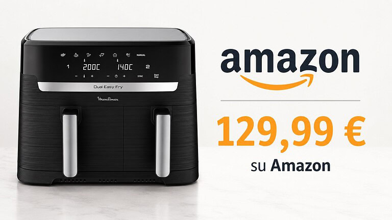 Moulinex Dual Easy Fry in offerta su Amazon: ha doppio cestello da 8,3 litri