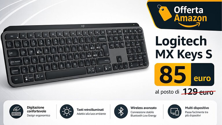 Logitech MX Keys S crolla su Amazon: sconto del 34% da non perdere