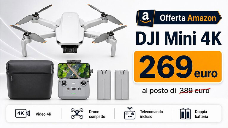 DJI Mini 4K Combo a 269€ su Amazon: lo sconto è del 31%