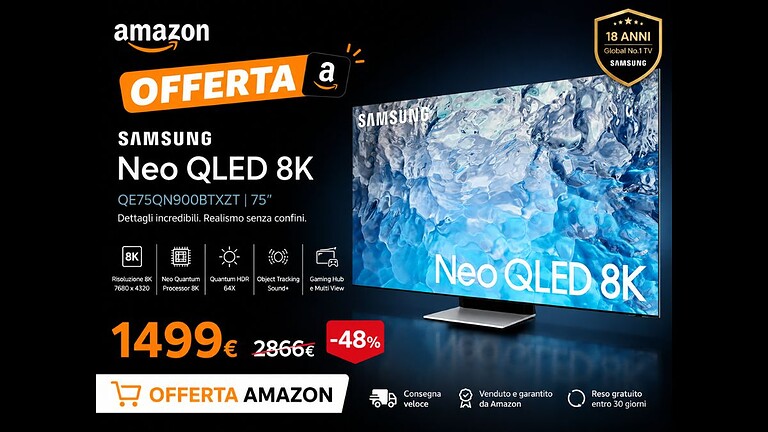 Samsung QE75QN900BTXZT: questa Smart TV 8K costa la metà del previsto