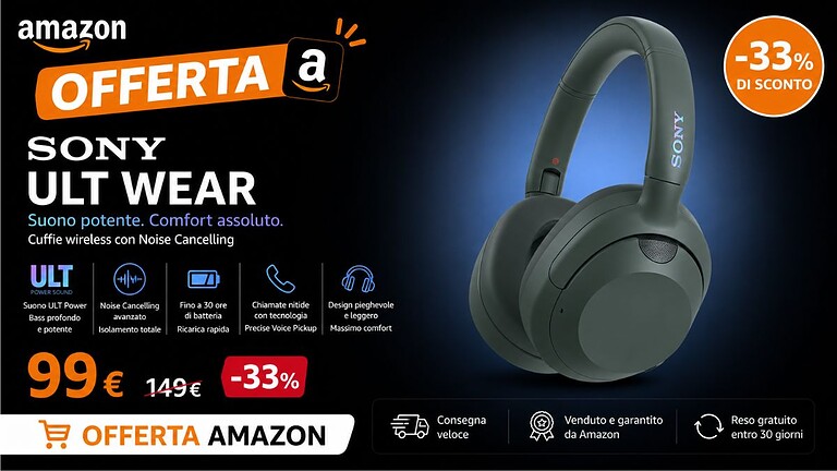 Sony ULT WEAR al minimo storico: cuffie top a meno di 100 euro