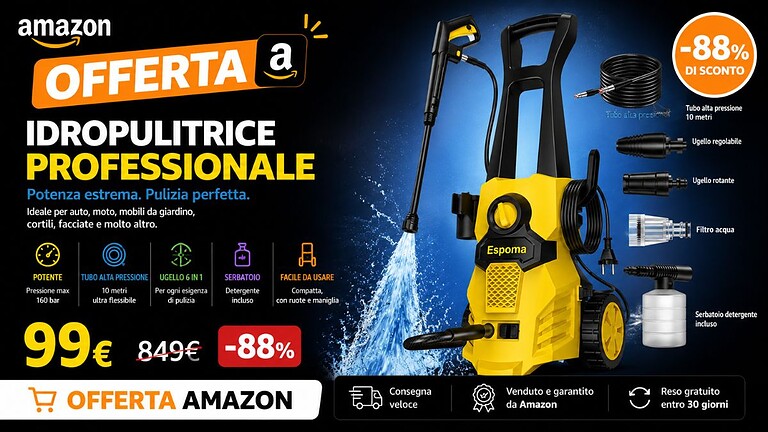 Idropulitrice professionale 1400W a 99€ su Amazon: sconto 88% fino al 14 maggio