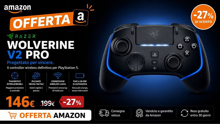 Razer Wolverine V2 Pro in offerta su Amazon: prezzo mai visto così