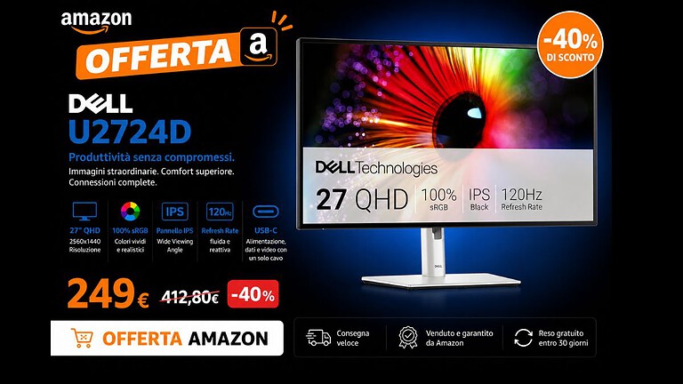 Dell U2724D a 249€ su Amazon: un prezzo mai visto prima