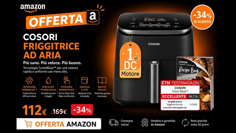 Cosori Turbo Blaze 6 litri: su Amazon il prezzo è imperdibile