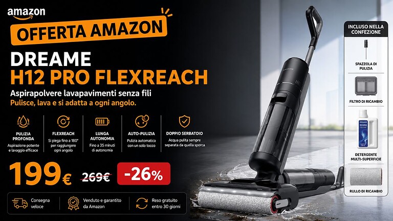 Dreame H12 Pro crolla del 40% su Amazon: un'occasione da non perdere