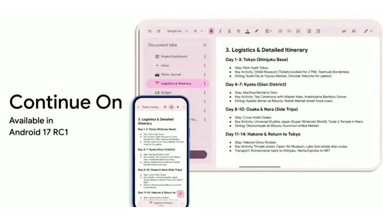Android 17 e la funzione Continua: la risposta di Google ad Apple Handoff
