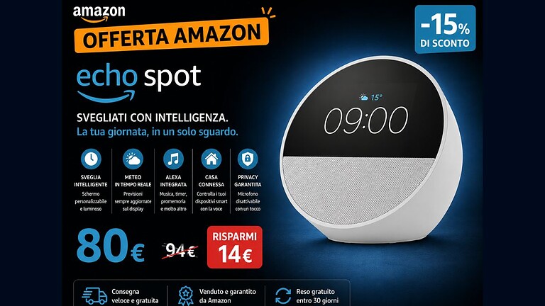 Echo Spot al 37% di sconto: la sveglia con Alexa a meno di 85€