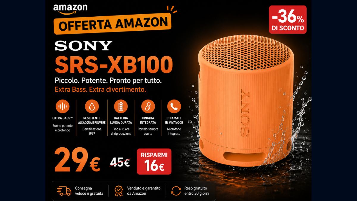 Sony SRS-XB100 a 29€ su Amazon: il prezzo è quasi da record Sony SRS-XB100 a 29€ su Amazon: il prezzo è quasi da record
