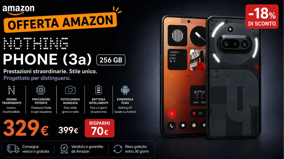 Nothing Phone (3a) su Amazon a 329€: il mid-range da battere