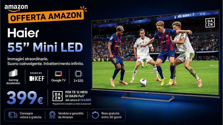 Haier H55M80FUX a 399€ con DAZN gratis: un'offerta irripetibile