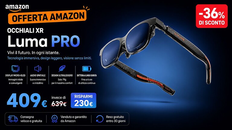 Occhiali XR per gaming in offerta su Amazon: schermo da 152 pollici