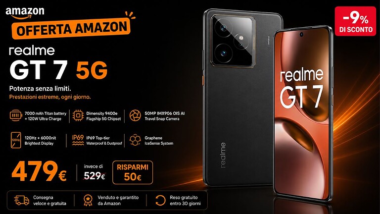 Realme GT 7 5G: autonomia infinita a un prezzo assurdo su Amazon