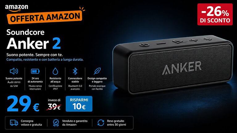 Soundcore Anker 2 a meno di 30€ su Amazon: scorte quasi finite