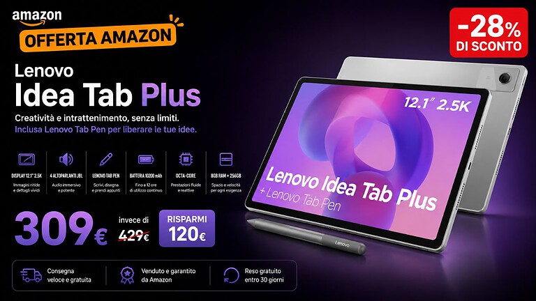 Lenovo Idea Tab Plus crolla del 26% su Amazon: è un affare a 319€
