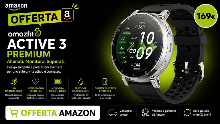 Amazfit Active 3 Premium: ecco perché tutti lo vogliono a 169 euro