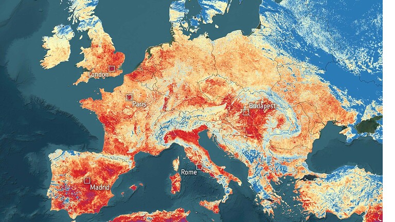 Caldo record in Europa: la mappa di Copernicus che lascia senza parole