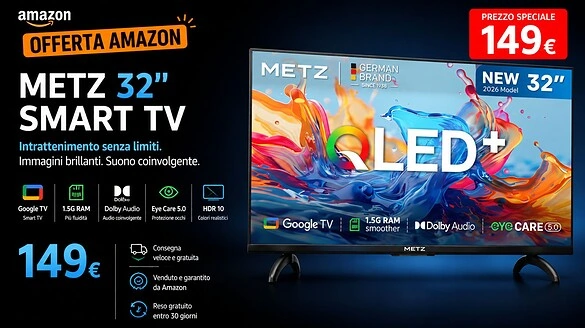 Metz 32MQH7000Z QLED+ crolla al minimo storico: prezzo mai visto