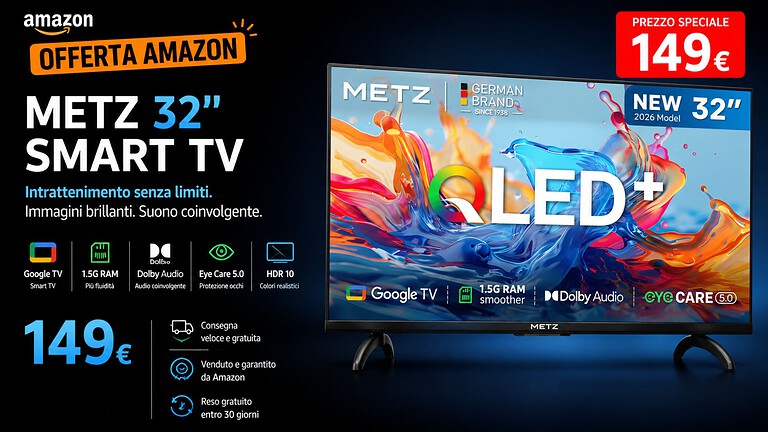 Metz 32MQH7000Z QLED+ crolla al minimo storico: prezzo mai visto