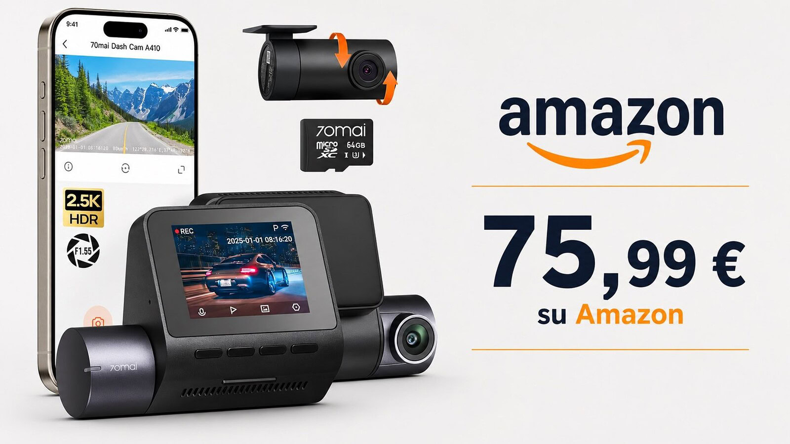 Amazon: la dash cam 70mai A410 in offerta, è perfetta per la sicurezza in auto