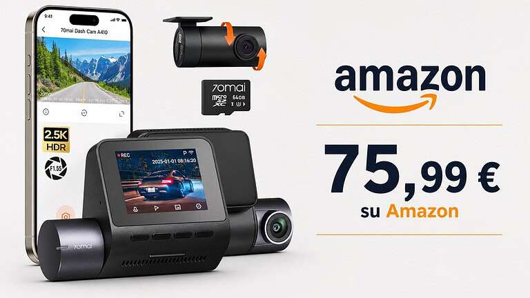 Amazon: la dash cam 70mai A410 in offerta, è perfetta per la sicurezza in auto
