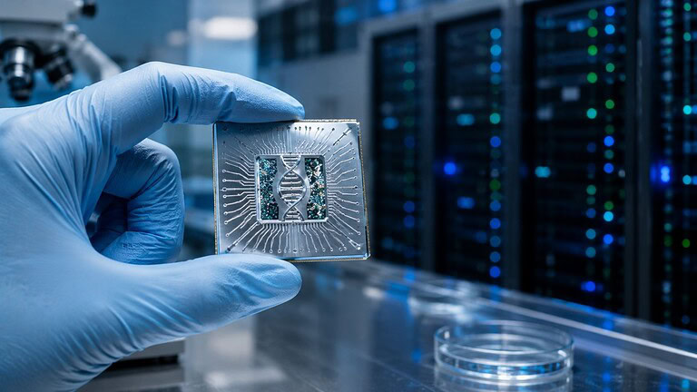 Chip bioibrido fonde DNA e argento: taglia i consumi dei data center del 99%