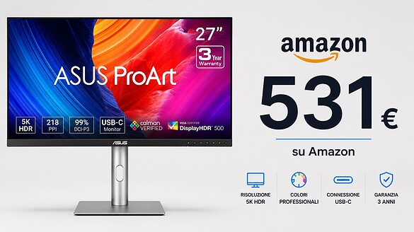 Monitor ASUS ProArt da 27 pollici in sconto del 33% su Amazon: l’occasione da non perdere