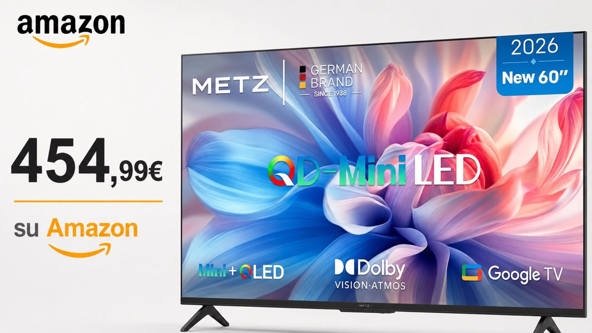 Smart TV Metz QD-MiniLED da 60" a meno di 500€: è il minimo storico