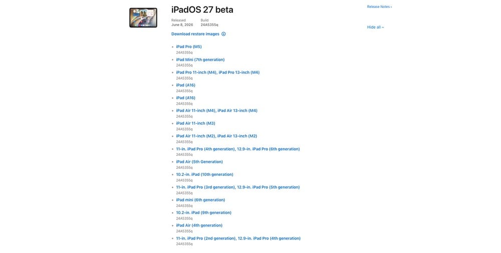 iPadOS 27 iPad compatibili