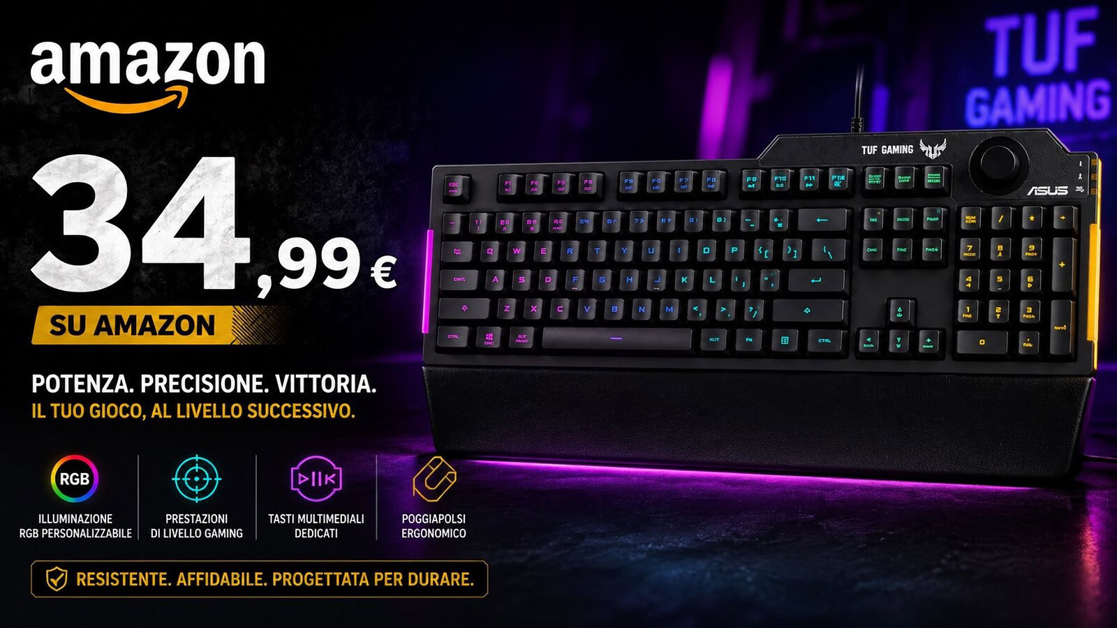 ASUS TUF Gaming K1 al minimo storico su Amazon: sconto del 42%