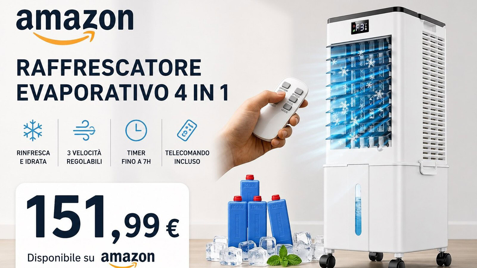 Condizionatore portatile senza tubo in offerta su Amazon: fresco a 151€