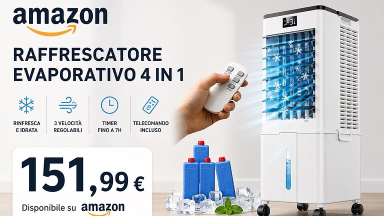 Condizionatore portatile senza tubo in offerta su Amazon: fresco a 151€