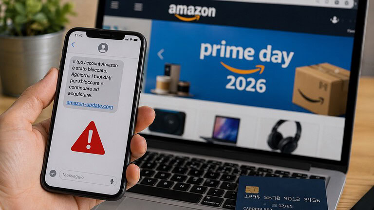Truffe Prime Day 2026, falsi siti Amazon e SMS già in azione